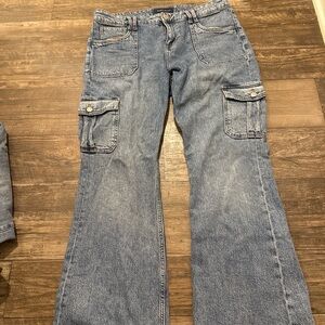 Aeropostale Women's Flare Cargo Jeans - Blue